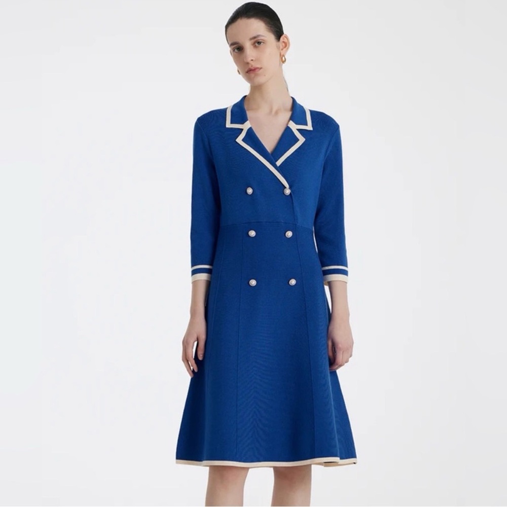 NWT Chic Retro Blue Double-Breasted 3/4 Sleeve Dress